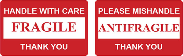 Shipping box example of fragile and antifragile